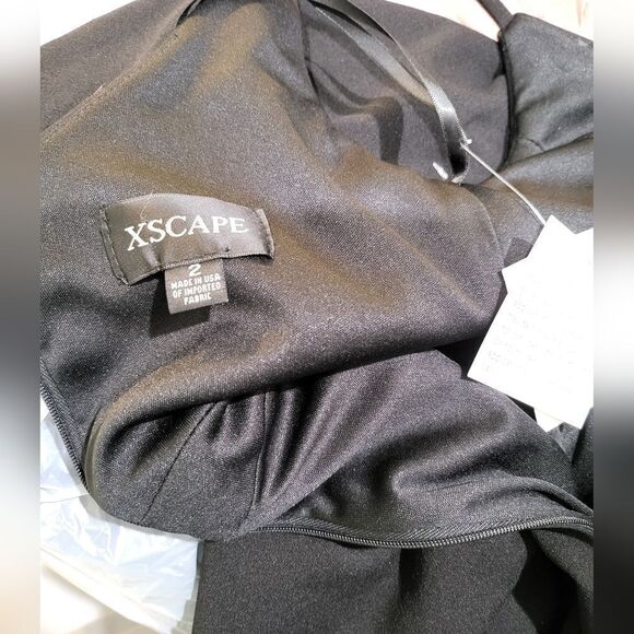 Xscape Scuba Crepe Popover Faux Wrap Gown NWT size 2 Black - Picture 6 of 6